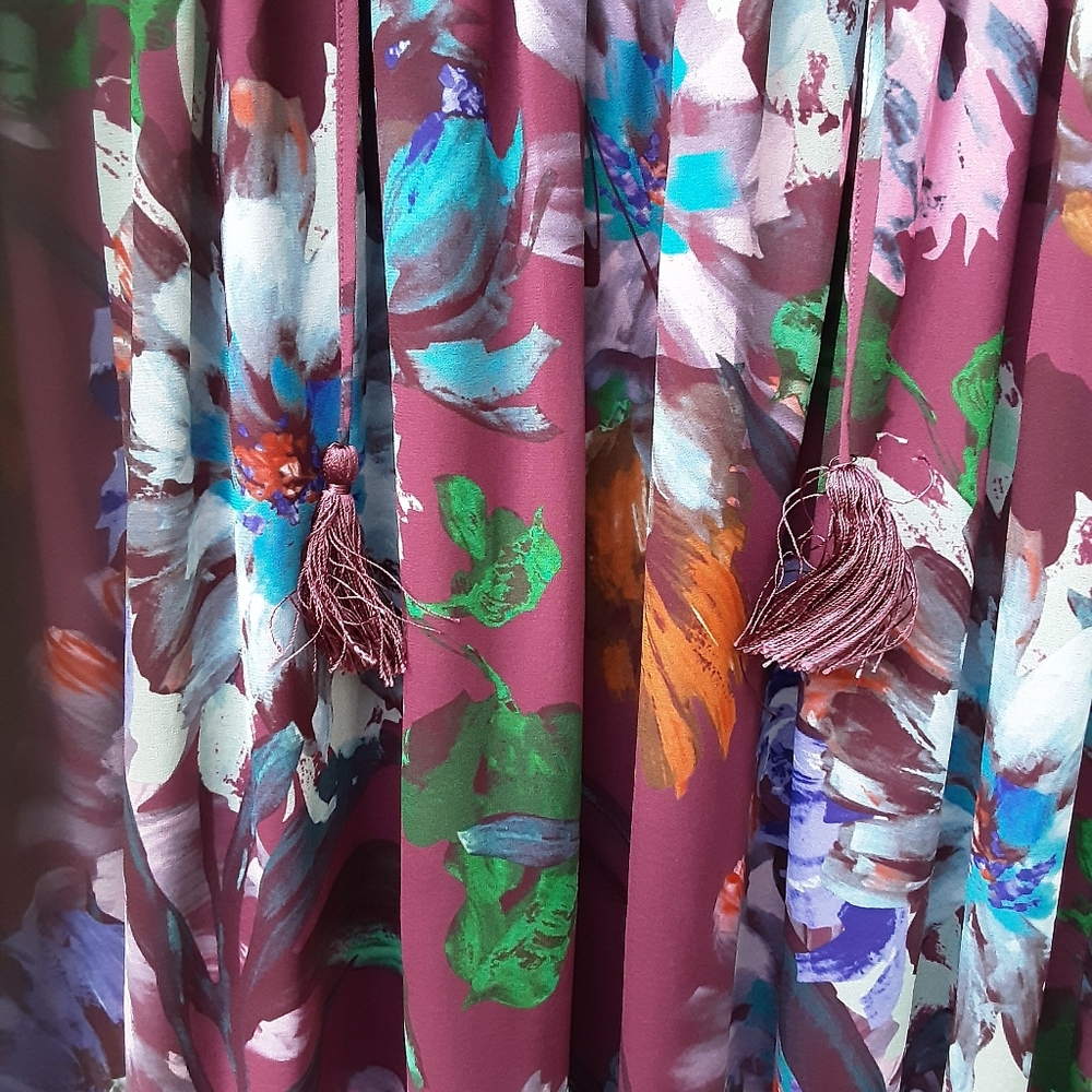 Soft Surroundings Floral Long Sleeve Dress - Burgandy and Blue - Picture 4 of 5